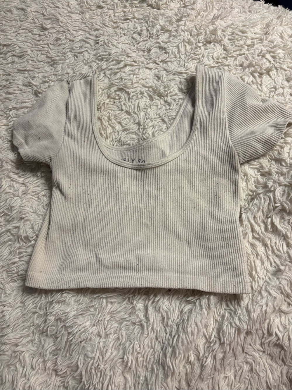 Aeropostale Ribbed Scoop Neck Crop Top - White